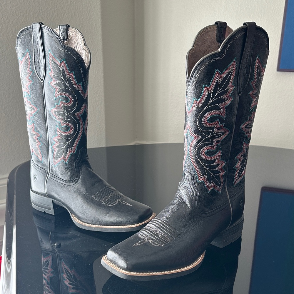 Ariat Black and Pink Embroidered Heeled Boots